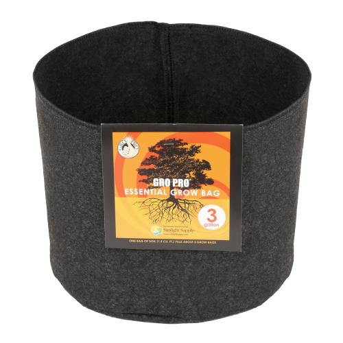 Gro Pro® Essential Round Fabric Pots - Black - Gro Pro Essential Round Fabric Pot - Black 3 Gallon (72/Cs)
