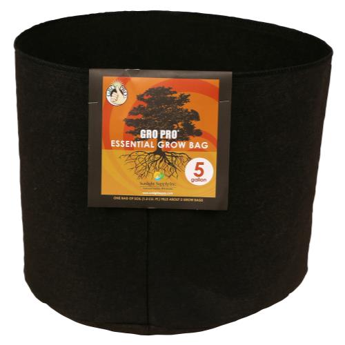 Gro Pro® Essential Round Fabric Pots - Black - Gro Pro Essential Round Fabric Pot - Black 5 Gallon (90/Cs)