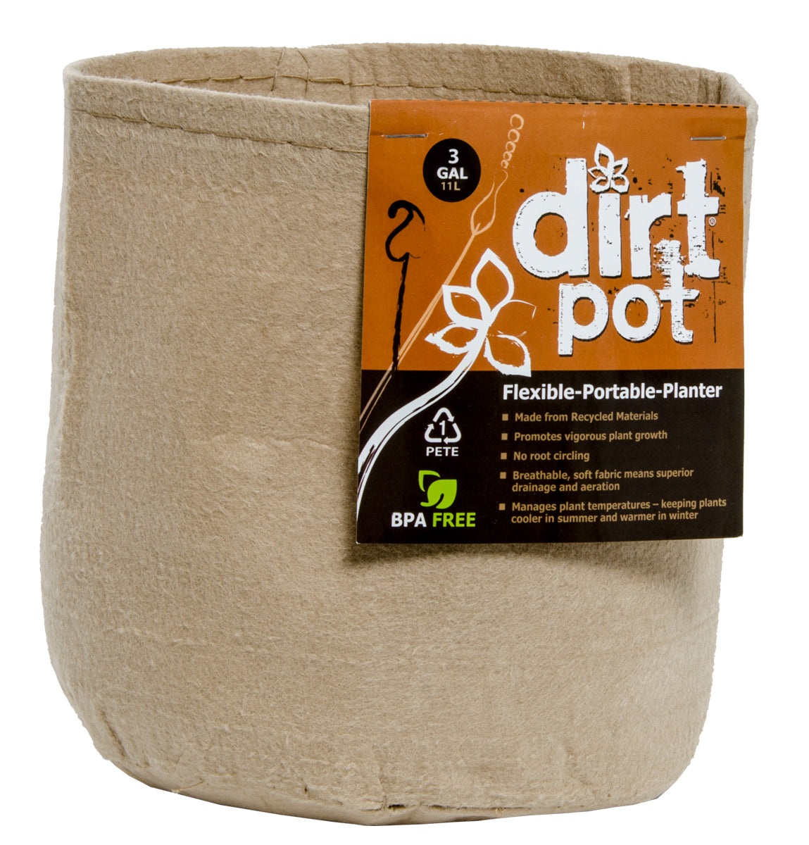 Dirt Pot Flexible Portable Planter, Tan - Dirt Pot Flexible Portable Planter, Tan, 3 gal, no handles